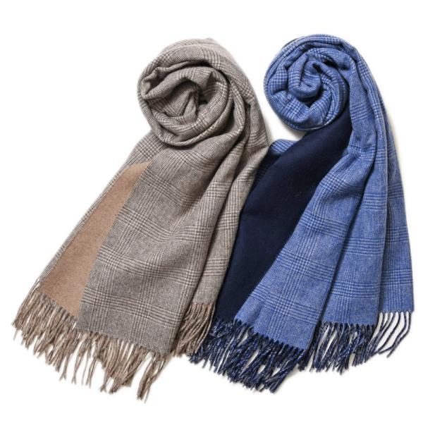 THROW（スロー）OLIVER ウールカシミヤダブルフェイスグレンチェックストール  S01 18...