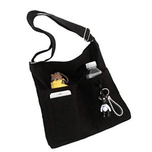 [ドナリー] キャンバス ファスナー付き トートバッグ ショルダーバック 斜めがけ 肩掛け 大容量 帆布 レディース (ブラック)