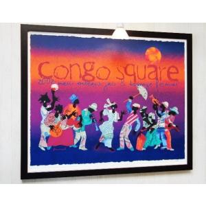 ジャズ フェス Congo Square 2002/限定シルクスクリーン ポスター/額装/New Orleans Jazz/Second Line/ガンボアート/アフリカンアート｜gumboart-shop