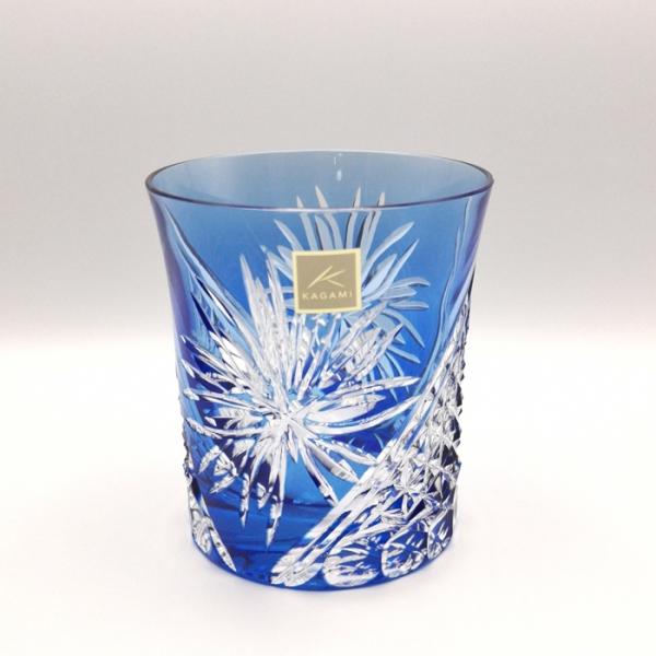 KAGAMI　江戸切子　ロックグラス〈江戸菊〉青