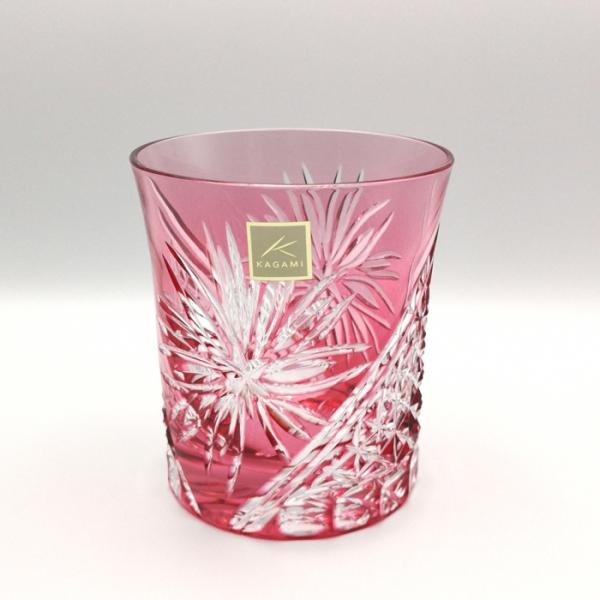 KAGAMI　江戸切子　ロックグラス〈江戸菊〉赤