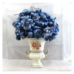【送料無料】アートフラワー 花瓶付 ブルー×ホワイト