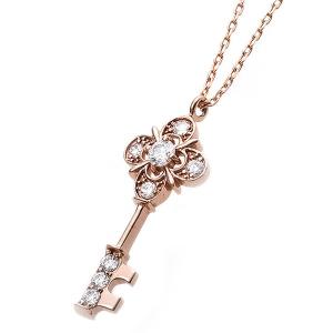 ダイヤモンド ネックレス キー 0.11ct K18 ピンクゴールド 鍵 キーモチーフ ペンダント ...