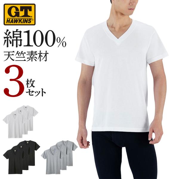 グンゼ GUNZE GTホーキンス 綿100% Ｔシャツ 3枚組 メンズ セット 半袖 Vネック 天...