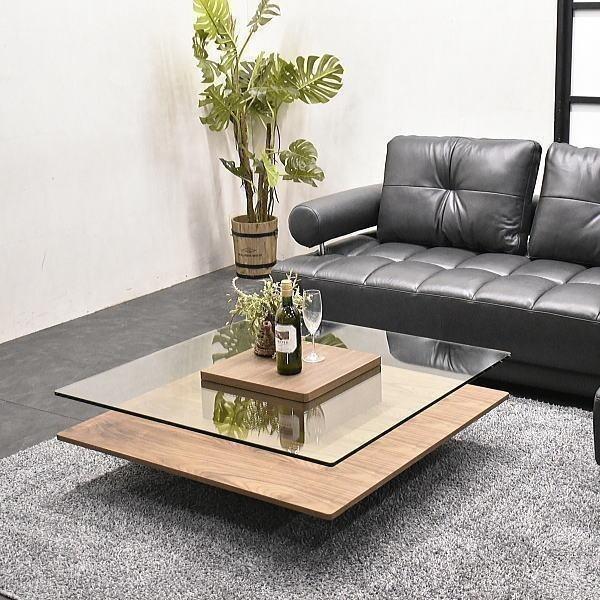 センターテーブル 幅100cm モダン 強化ガラス ウォールナット材 おしゃれ モダン 北欧 コーヒ...