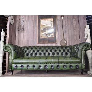 ソファ ソファー 3人掛け チェスターフィールド 革 本革 レザー 総革 3