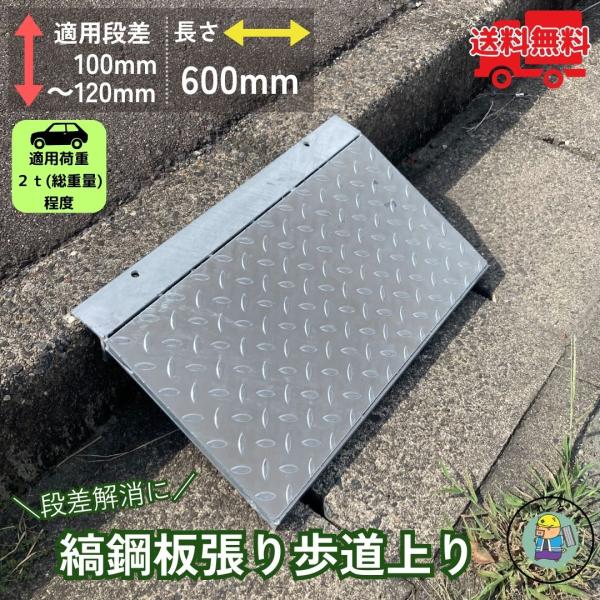 縞鋼板張り歩道上り 段差解消 HLK-600-2 適用段差10cm〜12cm 耐荷重2ｔ程度 出入口...