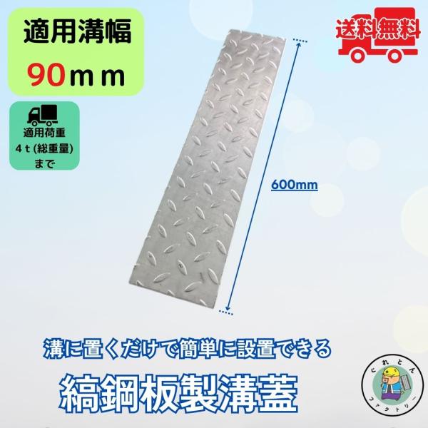 縞鋼板 溝蓋 U字溝 KU-90A 溝幅90mm用 小型トラック荷重 規格 T-4 縞板 鉄板 溝 ...