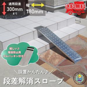 【騒音防止ゴムパッキン付き】段差解消スロープ 適用段差30cmまで HSP-300P 幅180mm 長さ900mm 耐荷重350kg 玄関 車いす ベビーカー１枚 縞鋼板製 法山本店
