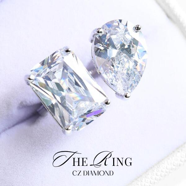 セレブの婚約指輪 エメラルドカット  ペアシェイプ リング  ダイアモンドCZ キュービックジルコニ...