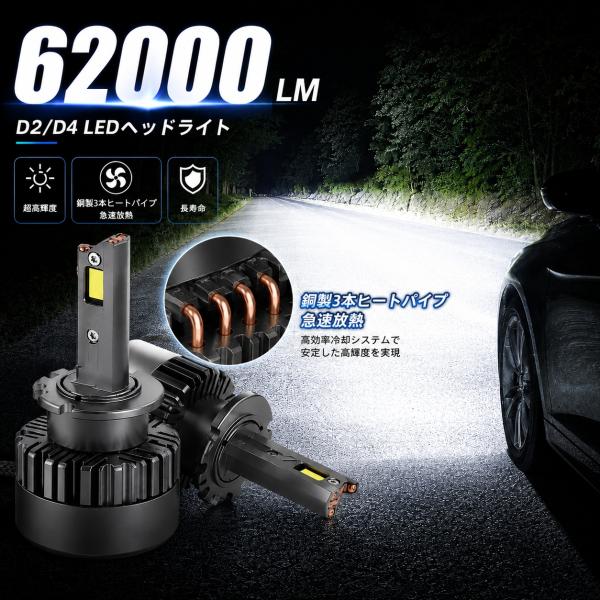 高輝度LEDヘッドライト D2S D2R D4S D4R　最新放熱仕様 省電力 長寿命 ハイビーム ...