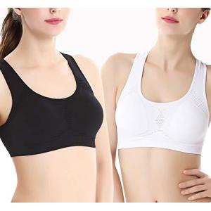 Lalaly スポーツブラ 速乾 伸張 パット付き 脇高 はみ肉スッキリ ブラジャー 胸が揺れない スポーツブラ (ブラック+ホワイト, L