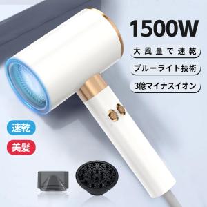 ドライヤー ヘアドライヤー 1500W 大風量 速乾 マイナスイオン 冷熱風切替 ２段階風速 2種類ノズル 過熱防止機能あり 静電気除去 家庭用/サロン用/旅行用