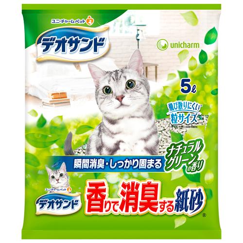 ユニ・チャーム デオサンド 香りで消臭する紙砂 ナチュラルグリーンの香り （猫用トイレ砂） 5L【ネ...