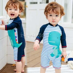 男児 連体水着 ロンパース 恐竜柄 オールインワン 水着 幼児 ベビー水着 キッズ 速乾 スイムウェア ジップアップ 男の子 UVカット 水泳