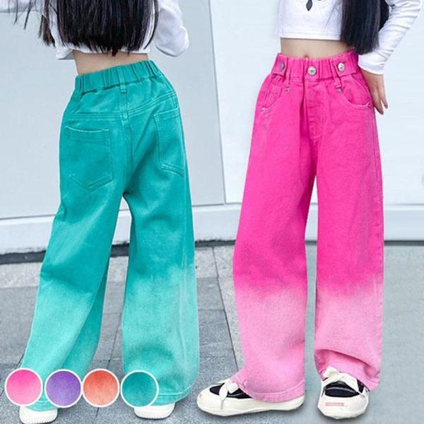 デニムパンツ かわいい キッズ ダンス衣装 ダンスパンツ 女の子 男の子 ワイドパンツ グラデーショ...