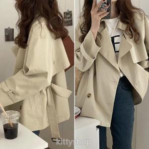 トレンチコート ショート丈 レディース 春 秋 オシャレ ジャケット トレンチコート ベージュ カーキ ブラック ライトアウター スプリングコート