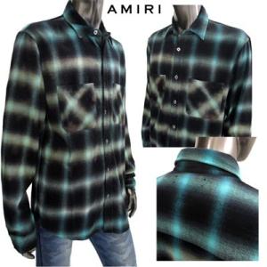 アミリ AMIRI メンズ トップス シャツ 長袖 ロゴ ボタンロゴ刻印・グラデーションカラーチェックシャツ 緑 F9M06120PD AQUA  Glacier (R128000) GB91S
