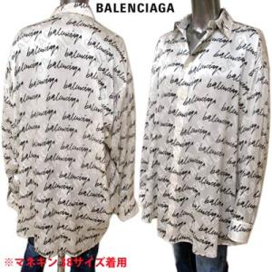 バレンシアガ BALENCIAGA レディース トップス シャツ 長袖 ロゴ  シルク100%・総柄BALENCIAGAロゴ付きジャガードオーバーサイズシャツ (R192500) 02A