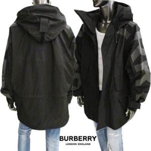 バーバリー BURBERRY メンズ アウター ジャケット マウンテンパーカー ロゴ  スリーブ部分BURBERRYビッグロゴプリント付マウンテンパーカー ブラック