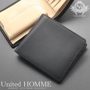 united HOMME　馬革×牛革二つ折り財布（インナーベージュカラー）　UH-112A　ホースハイドショートウォレット｜guyna-shop