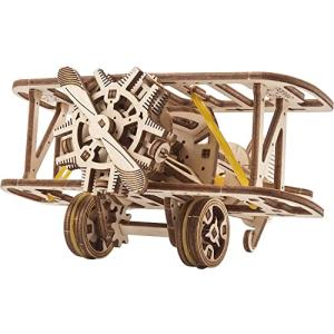 UGEARS ミニ複葉機 3D 木製パズル - 大人用メカニカルモデル飛行機キット - ゴムバンドモーター付き 3D ジグソーパズル 航空機おもの商品画像