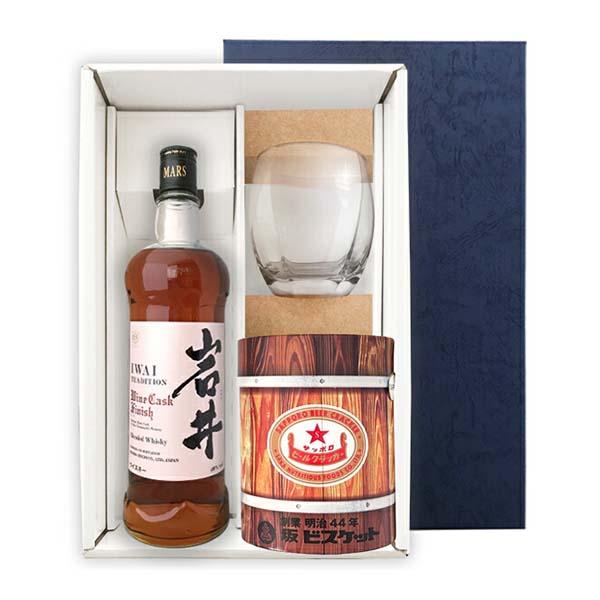 岩井トラディション　ワインカスクフィニッシュ　750ml〔ギフト箱K付〕ロックグラス＆クラッカーセッ...
