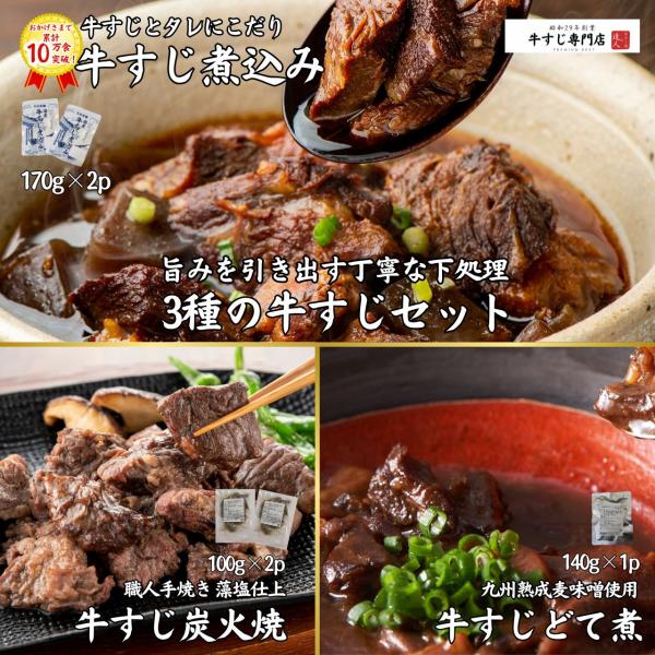 国産牛すじ3種セット5p 煮込み2p どて煮1p 炭焼き2p レトルト お取り寄せ 国産牛 牛筋 牛...