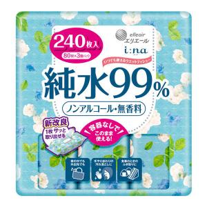 ウェットティッシュ ノンアルコール エリエール イーナ いつでも使えるウェットティシュー 純水99％ 1パック（80枚×3個） 大王製紙