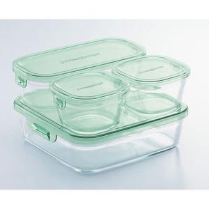 耐熱ガラス 保存容器 グリーン システムセット 4点 ミニ パック＆レンジ PSC-PRN4G2 iwaki（イワキ）