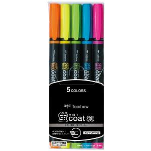トンボ鉛筆【蛍コート80】蛍光マーカー/蛍光ペン　シングルタイプ　5色セット　WA-SC5C　1個