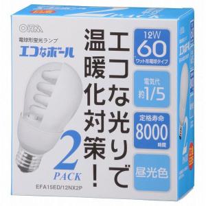 オーム電機 エコなボール 電球形蛍光灯 E26 60W相当 昼光色 2個入 EFA15ED/12NX2P 1個｜LOHACO by アスクル