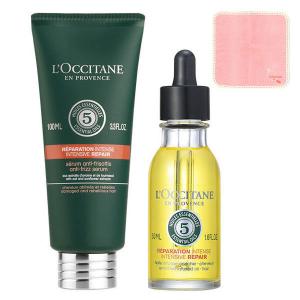 【ロハコ限定】　L’OCCITANE（ロクシタン） ファイブハーブス リペアリングトリートメントデュオ　刺繍ハンドタオル付き