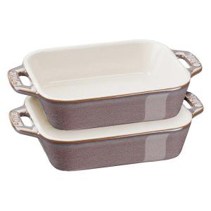 ストウブ Staub レクタンギュラーディッシュ アンティークグレー（14×11cm）2枚セット グラタン皿 オーブン・電子レンジ対応 【日本正規販売品】