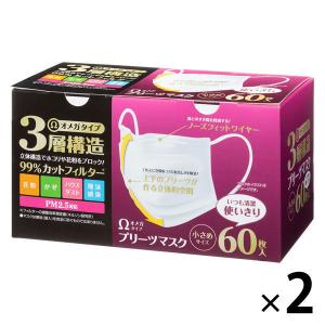 【アウトレット】Ωオメガタイプ ３層構造プリーマスク　小さめ　1セット（2箱：60枚×2） システムポリマー