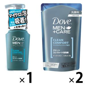 【セット品】ダヴメン(Dove Men) 洗顔料 泡タイプ クリーンコンフォート ポンプ 130ml+詰め替え 110g 2個 ユニリーバ