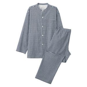 【SALE】 無印良品 脇に縫い目のないフランネルスタンドカラーパジャマ 紳士 L〜XL ネイビーチェック 良品計画