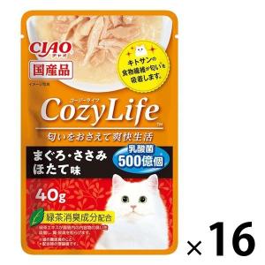 いなば チャオ コージーライフ Cozy Life キャットフード 猫 まぐろ・ささみ ほたて味 国産 40g 16袋 ウェット パウチ