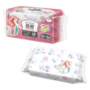 ディズニー プリンセス アリエル ウェットティッシュ 除菌ノンアルコール 1パック（60枚入×3個） レック