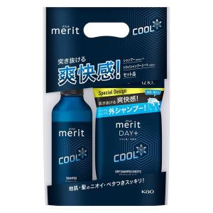 【数量限定】メリットデイプラス クールシャンプー 限定デザイン ポンプ 425ml + ドライシャンプーシート 12枚入 セット 花王