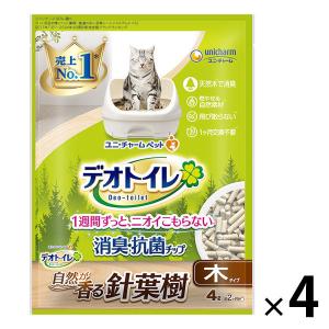 猫砂 デオトイレ 針葉樹の飛び散らない 消臭・抗菌チップ 4L 4袋 ユニ・チャーム