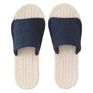 【SALE】 無印良品 インド綿ルームサンダル・前あき・M/生成×ネイビー 23.5〜25cm用 02182632 良品計画
