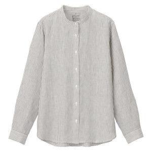【SALE】 無印良品 オーガニックリネン洗いざらしスタンドカラーシャツ 婦人 S ベージュストライプ 良品計画