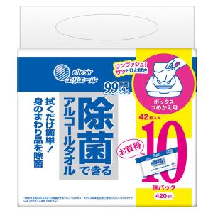 ウェットティッシュ エリエール 除菌できるアルコールタオル ボックス 詰め替え（42枚入×10個パック）大王製紙