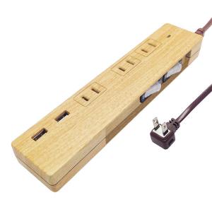 ファーゴ 電源タップ 1.5m 3個口2P USBポート付 雷サージ付 Natural Wood Tap PT337BEWD