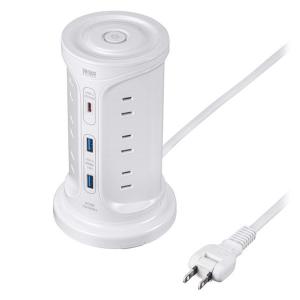 延長コード 電源タップ タワー型 2P式 USB 12個口 2m 一括スイッチ サンワサプライ TAP-B112C1A2W 1個
