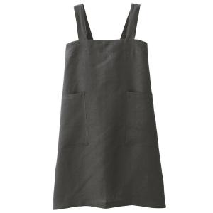 無印良品 麻平織 肩掛けエプロン 墨黒 M 身丈約79cm・巾着付 82247619 良品計画