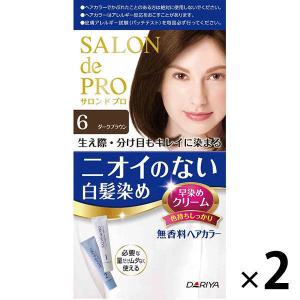 サロンドプロ 無香料ヘアカラー 早染めクリーム 白髪用 6ダークブラウン 1セット（2個） ダリヤ