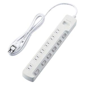 延長コード 電源タップ 2.5m 6個口 個別スイッチ 雷ガード ほこり防止 ホワイト T-K6A-2625WH エレコム 1個