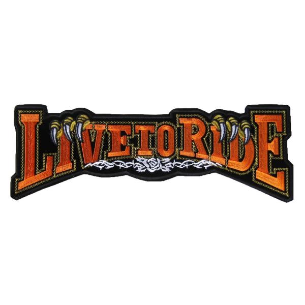 大きい アイロンワッペン バイカー LIVE TO RIDE 橙